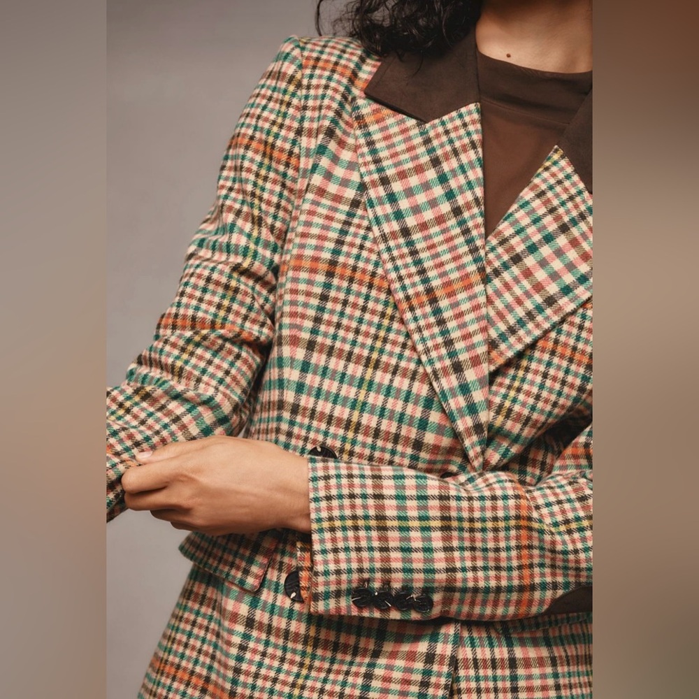 Avec Les Filles Double-Breasted Elbow Patch Plaid Jacket *NWT*